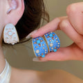 French Vintage Alloy C Shape Pearl Hoop Earrings With Enamel Oil Drip Rhinestone Geometric Design view 2