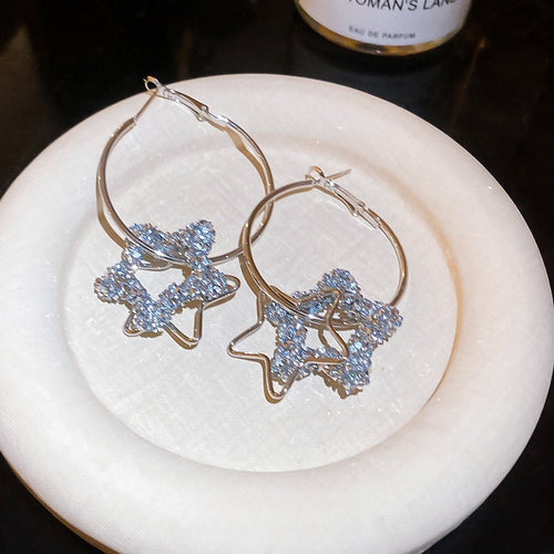 Resin Star Pendant Hoop Earrings With Silver Pins, Sweet Cool Minimalist Fashion Jewelry For Women