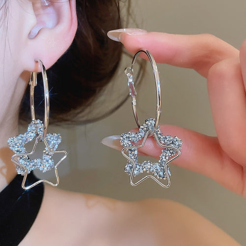 Resin Star Pendant Hoop Earrings With Silver Pins, Sweet Cool Minimalist Fashion Jewelry For Women