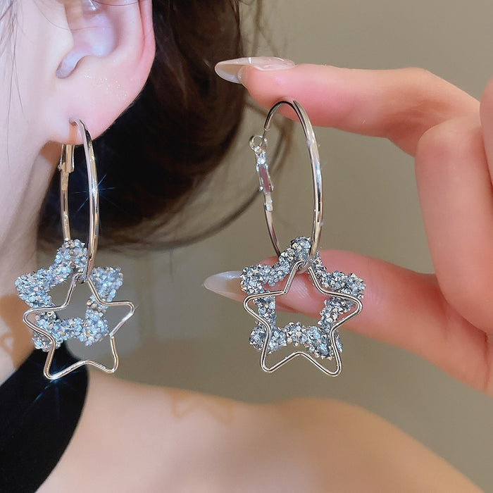 Resin Star Pendant Hoop Earrings With Silver Pins, Sweet Cool Minimalist Fashion Jewelry For Women