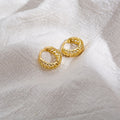 French Retro Twisted Round Metal Stud Earrings European Style Textured Trendy Ear Cuff Jewelry view 3