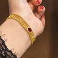 Vintage Court Style Copper Bangle With Zircon Square Hollow Geometric Oval Design For Women view 4