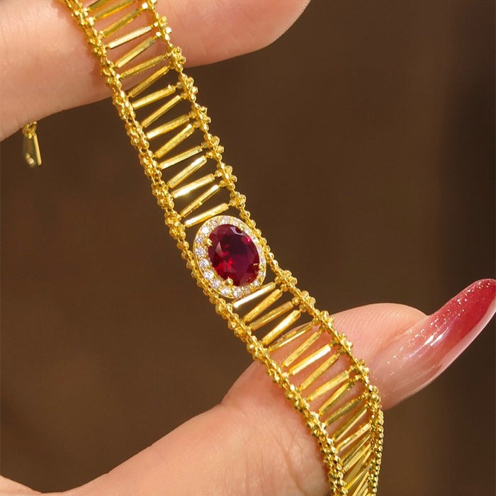 Vintage Court Style Copper Bangle With Zircon Square Hollow Geometric Oval Design For Women