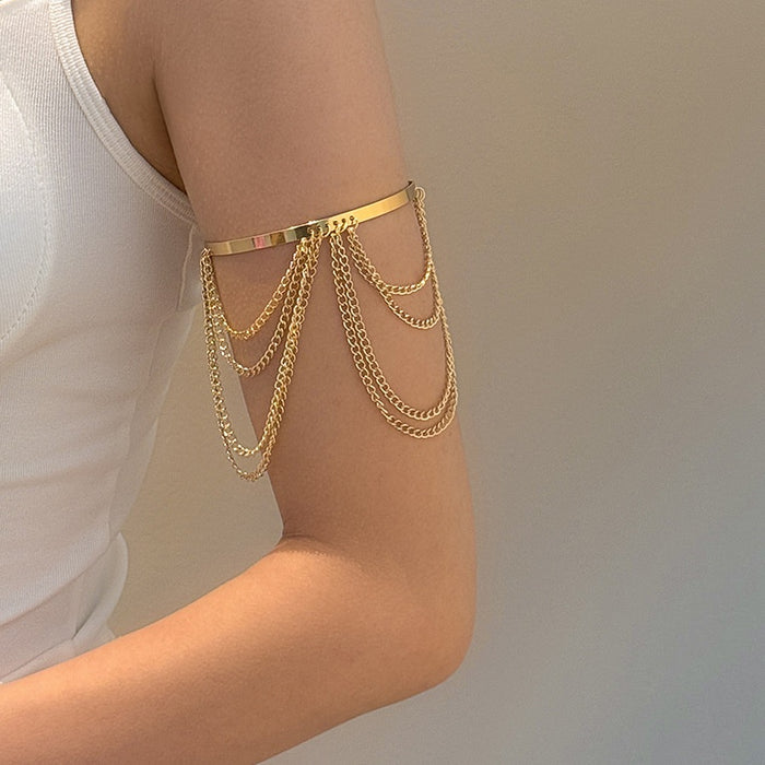 Vintage Gold Multi Layer Chain Tassel Arm Cuff For Women Bohemian Upper Arm Bracelet Jewelry
