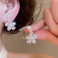 Sweet Floral Rhinestone Faux Pearl Clip-on Earrings For Women Elegant Spring Style view 3