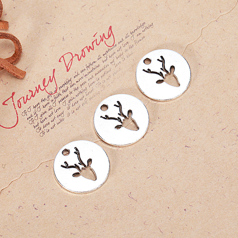18mm Double-Sided Reindeer Round Alloy Charm Pendant