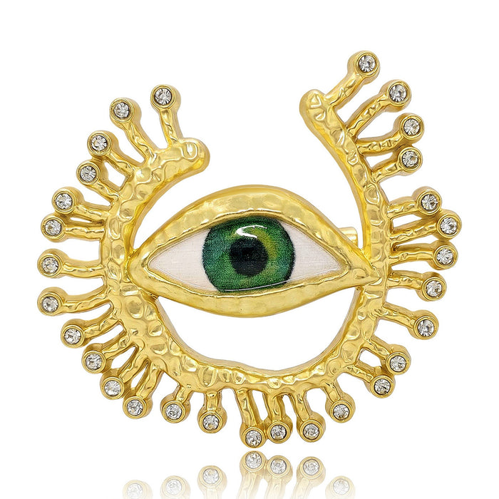 Matte Gold Alloy Evil Eye Brooch For Blazers And Coats