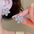 Light Luxury Copper Zircon Flower Ear Clip And Stud Jewelry Set, Sparkling Fashion Earrings view 4