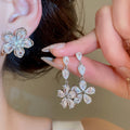 Light Luxury Copper Zircon Flower Ear Clip And Stud Jewelry Set, Sparkling Fashion Earrings view 2