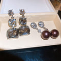 Light Luxury Geometric Faux Pearl Stud Earrings With Sparkling Rhinestone Square Design view 4