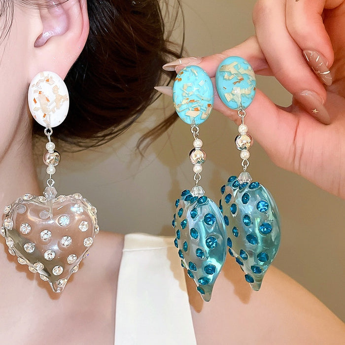 Rhinestone Inlaid Resin Heart Stud Earrings Dopamine Sweet Niche Unique Design Jewelry