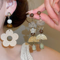 French Vintage Geometric Round Wood Pendant Drop Earrings Ethnic Forest Style Statement Jewelry view 1