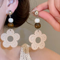 French Vintage Geometric Round Wood Pendant Drop Earrings Ethnic Forest Style Statement Jewelry view 3