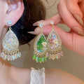Resin Crystal Teardrop Flower Drop Earrings With Silver Needle Bohemian Ethnic Style view 2