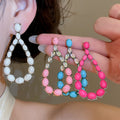 Bohemian Ethnic Waterdrop Resin Stone Stud Earrings With Silver Pins And Rhinestone Accents view 1