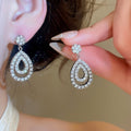 Light Luxury Copper Teardrop Zircon Stud Earrings, Sparkling Elegant Designer Jewelry view 4