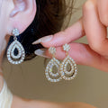 Light Luxury Copper Teardrop Zircon Stud Earrings, Sparkling Elegant Designer Jewelry view 2