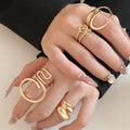 Modern Minimalist Alloy Jewelry Set With Irregular Geometric Enamel Open Rings view 4