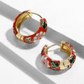 French Retro Enamel Hoop Earrings Colorful Flower Chinese Style Small Sweet Earrings For Women view 3