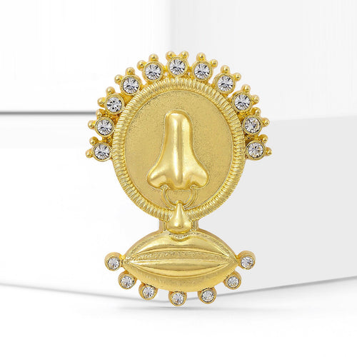 Matte Gold Alloy Nose And Mouth Brooch Pin For Suits