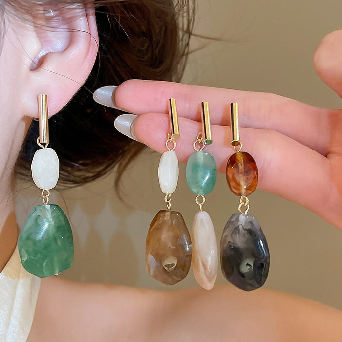 Bohemian Irregular Resin Oval Geometric Stud Earrings For Women Ethnic Style Fashion Jewelry