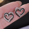 Black And White Heart Stud Earrings With Hollow Rhinestone Design, Sweet Daily Jewelry view 5