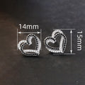 Black And White Heart Stud Earrings With Hollow Rhinestone Design, Sweet Daily Jewelry view 4