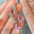 Long Pink Teardrop Dangle Earrings, Light Luxury Banquet Dress Jewelry Gift For Women view 3