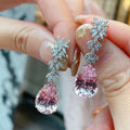 Long Pink Teardrop Dangle Earrings, Light Luxury Banquet Dress Jewelry Gift For Women view 1