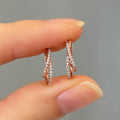 Small Commuter Hoop Earrings With Fashion Line Design And Micro Pave Zircon Detail view 1