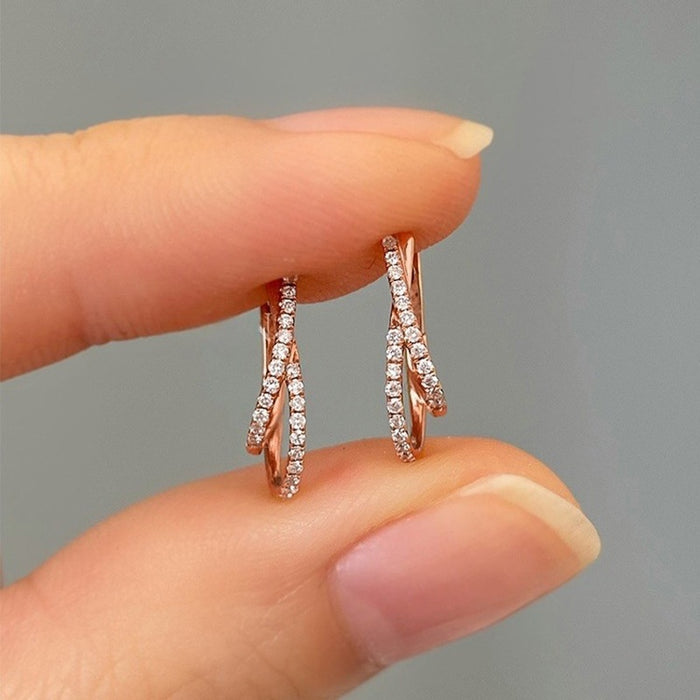 Small Commuter Hoop Earrings With Fashion Line Design And Micro Pave Zircon Detail