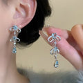 Korean Sweet Alloy Rhinestone Heart Waterdrop Stud Earrings Light Luxury Ocean Blue Style view 1