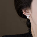 French Style Zircon Bow Faux Pearl Stud Earrings For Women Hollow Light Luxury Jewelry view 4