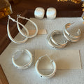 Korean Style Iron Silver Needle Three Layer C Shape Polka Dot Hoop Earrings For Women view 3