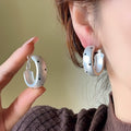 Korean Style Iron Silver Needle Three Layer C Shape Polka Dot Hoop Earrings For Women view 2