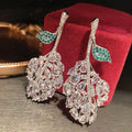 Luxury Copper Leaf Teardrop Zircon Drop Earrings Sparkling Fashion Statement Jewelry view 1