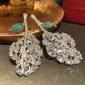 Luxury Copper Leaf Teardrop Zircon Drop Earrings Sparkling Fashion Statement Jewelry view 3