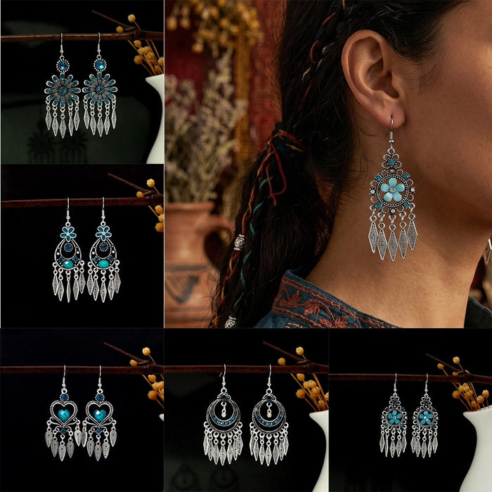 Bohemian Ethnic Long Tassel Earrings Retro Geometric Floral Colorful Niche Fashion Ear Jewelry