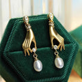 Faux Pearl Hand Shape Drop Earrings For Women, Vintage French Style Elegant Fashion Jewelry view 1