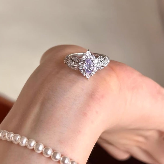 Sparkling Light Purple Zircon Palace Style Ring For Women