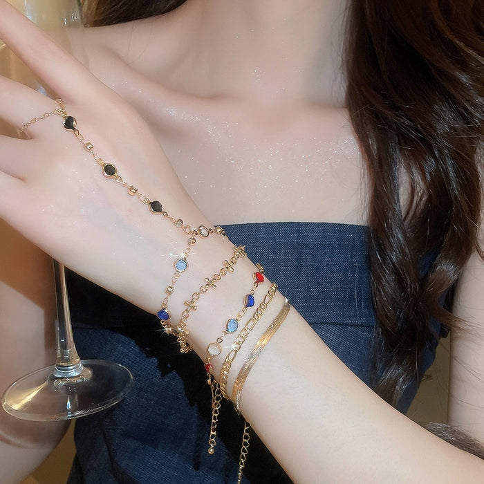 Glass Crystal Beaded Chain Bracelet Jewelry Set For Women Retro Geometric Luxury Style