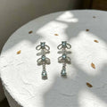 Elegant Blue Crystal Bowknot Waterdrop Tassel Alloy Rhinestone Long Dangle Fashion Earrings view 4