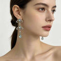 Elegant Blue Crystal Bowknot Waterdrop Tassel Alloy Rhinestone Long Dangle Fashion Earrings view 2