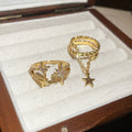 18K Gold Plated Copper Zircon Star Double Layer Open Ring For Women, Versatile Niche Design view 2