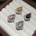 Light Luxury Copper Teardrop Full Rhinestone Ring With Colored Gem Statement Design view 4