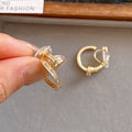 18K Gold Plated Copper Zircon Round Clip-on Earrings Vintage Light Luxury Ear Cuffs view 3