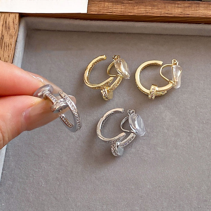 18K Gold Plated Copper Zircon Round Clip-on Earrings Vintage Light Luxury Ear Cuffs