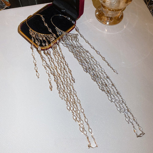 Copper Zircon Tassel Drop Earrings With Geometric Ear Hook Minimalist Fashion Design