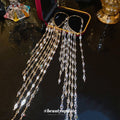 Copper Zircon Tassel Drop Earrings With Geometric Ear Hook Minimalist Fashion Design view 4