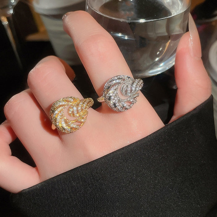 18K Gold Plated Zircon Round Hollow Open Ring For Women
